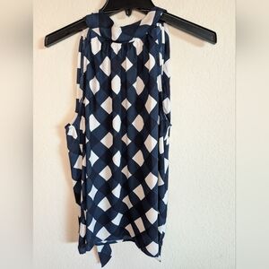 J.Crew Factory Navy Blue Gingham Check Halter Top Size 4 Tie Back High Neck